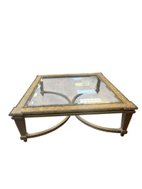 Square Beveled Glass Wood Coffee Table