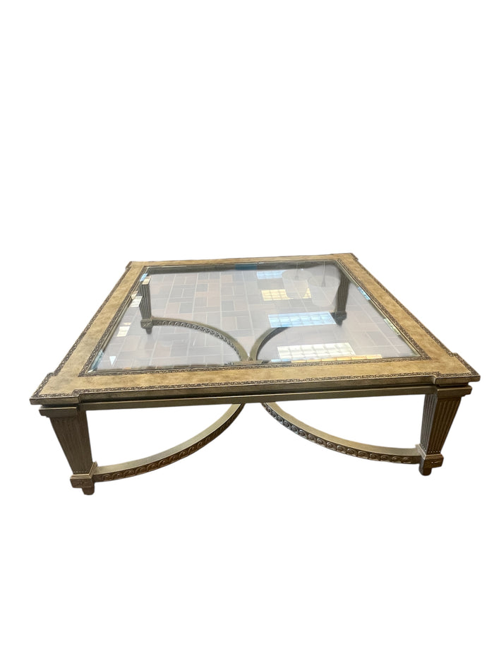 Square Beveled Glass Wood Coffee Table