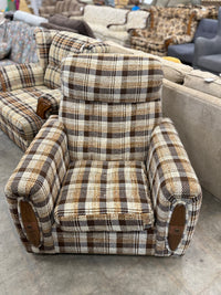 Brown and Light Yellow Plaid Armchair