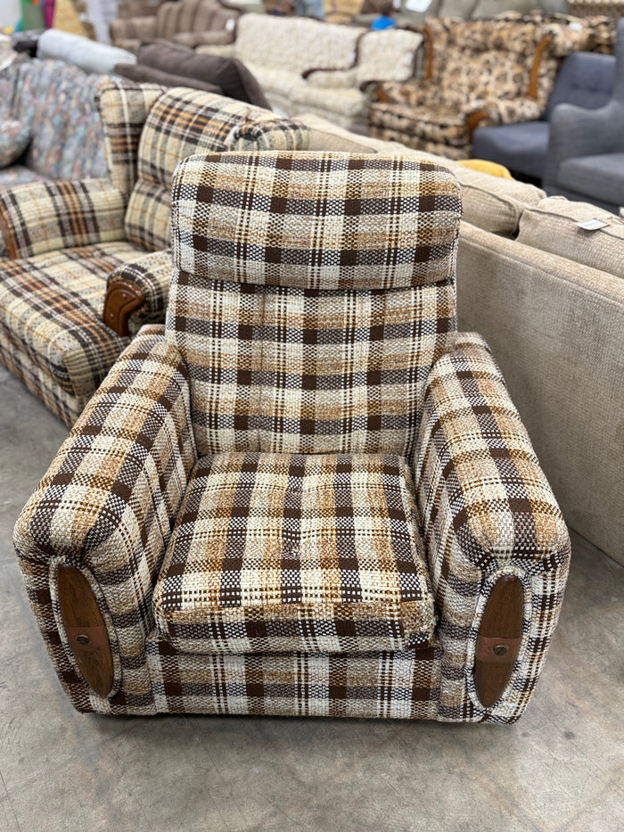 Brown and Light Yellow Plaid Armchair