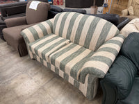 White and Green Striped Fabric Loveseat