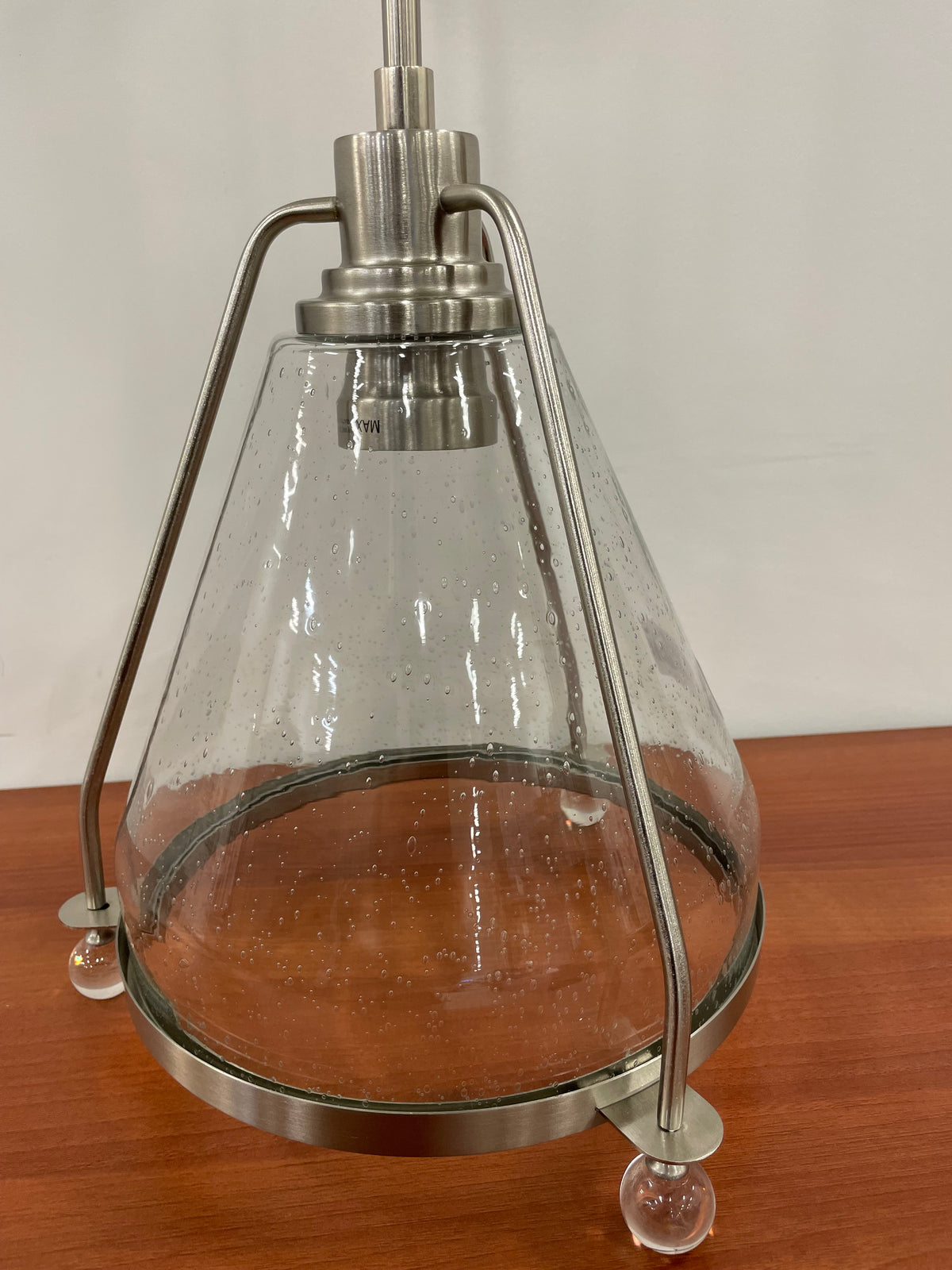 Conical Bubble Glass Pendant in Brushed Nickel