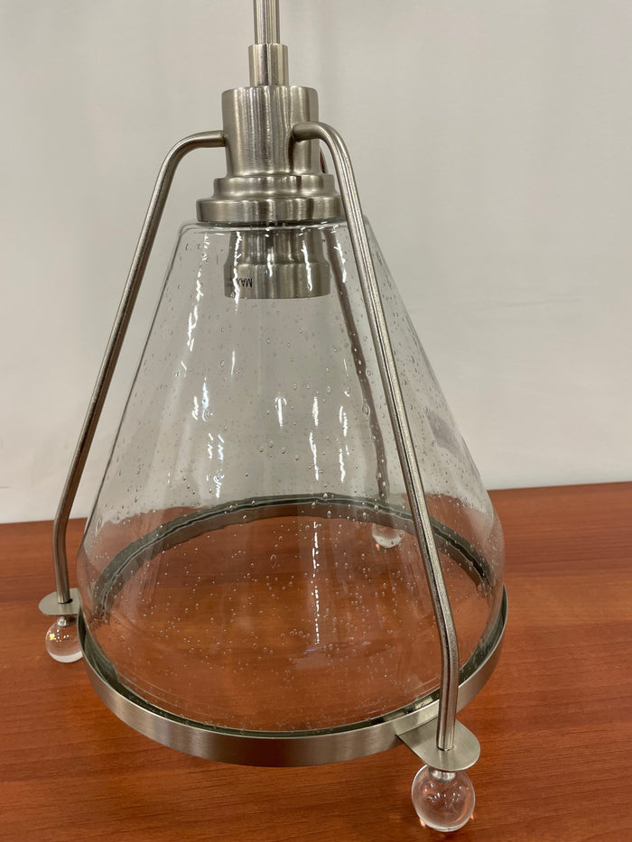 Conical Bubble Glass Pendant in Brushed Nickel