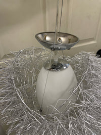 Oval White Globe with Silver Mesh Highlight Fixture