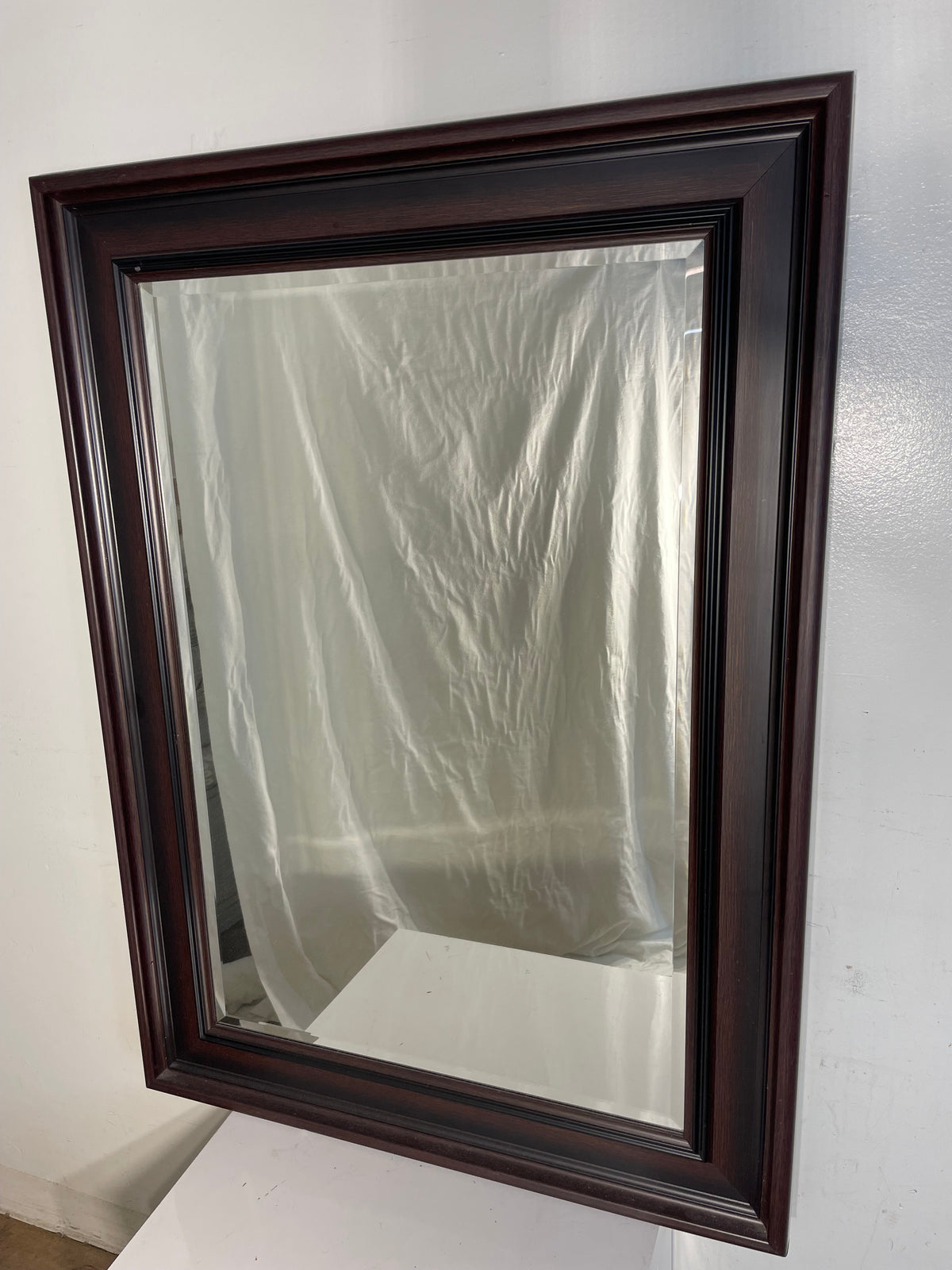 Beveled Dark Wood Frame Mirror