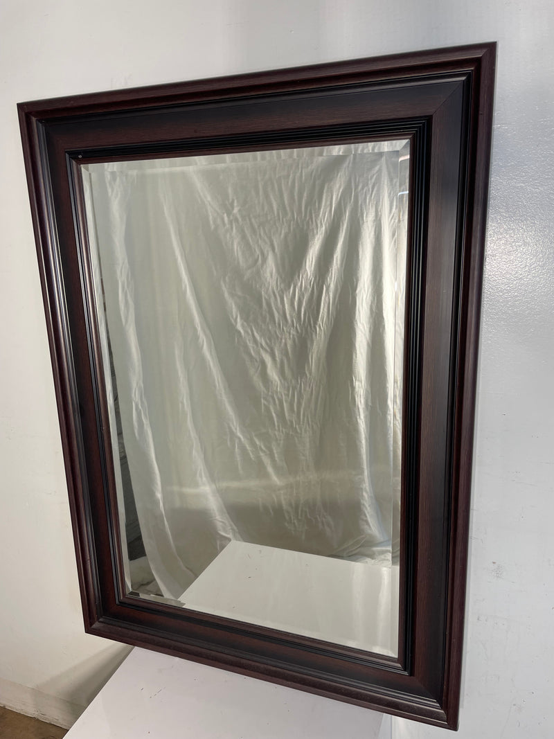 Beveled Dark Wood Frame Mirror