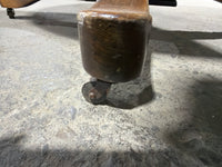 Round Vintage Oak Kitchen Pedestal Table on Original Casters