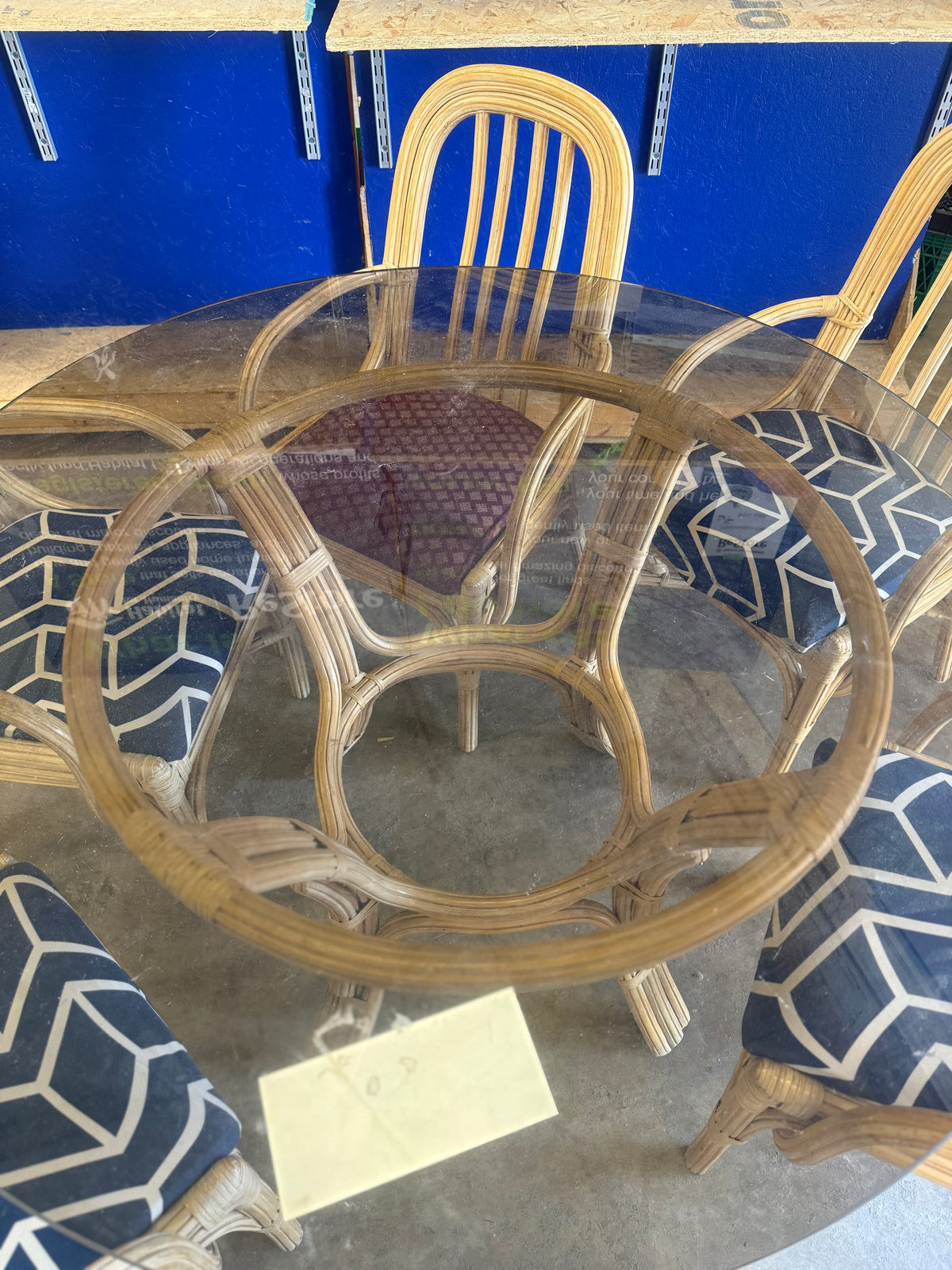 Round Rattan Bamboo Dining Set
