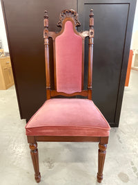 Set of 4 Dining Chairs - 2 Armchair, 2 Armless, Dusty Pink Velour Fabric