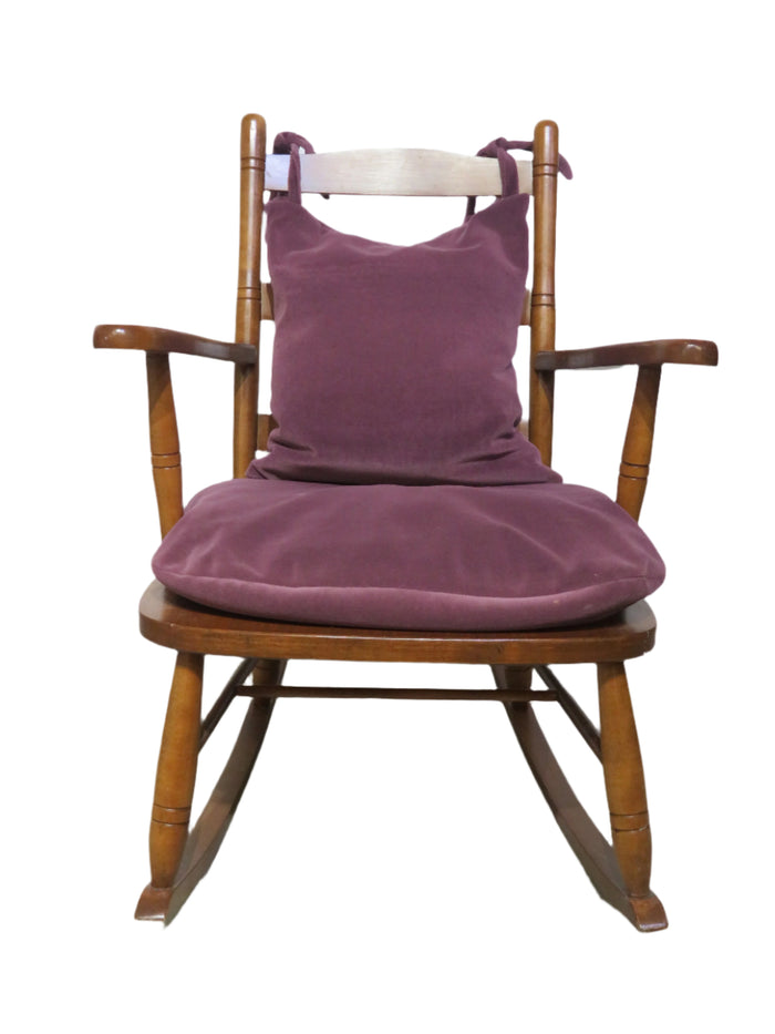 Wood Rocking Chair with Burgundy Cushions