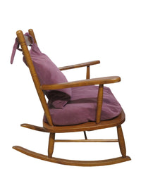 Wood Rocking Chair with Burgundy Cushions