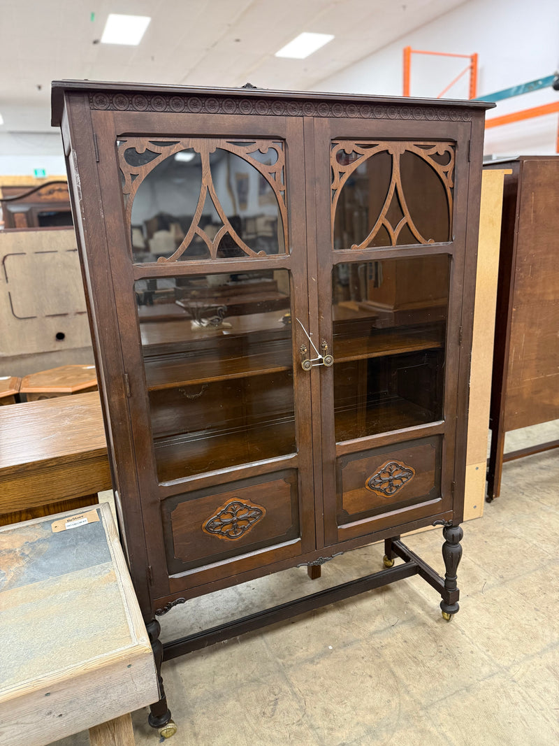 Antique Dark Wooden China Cabinet