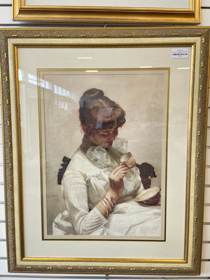 Artwork - Young Woman with Teacup, by Paul Peel (print)