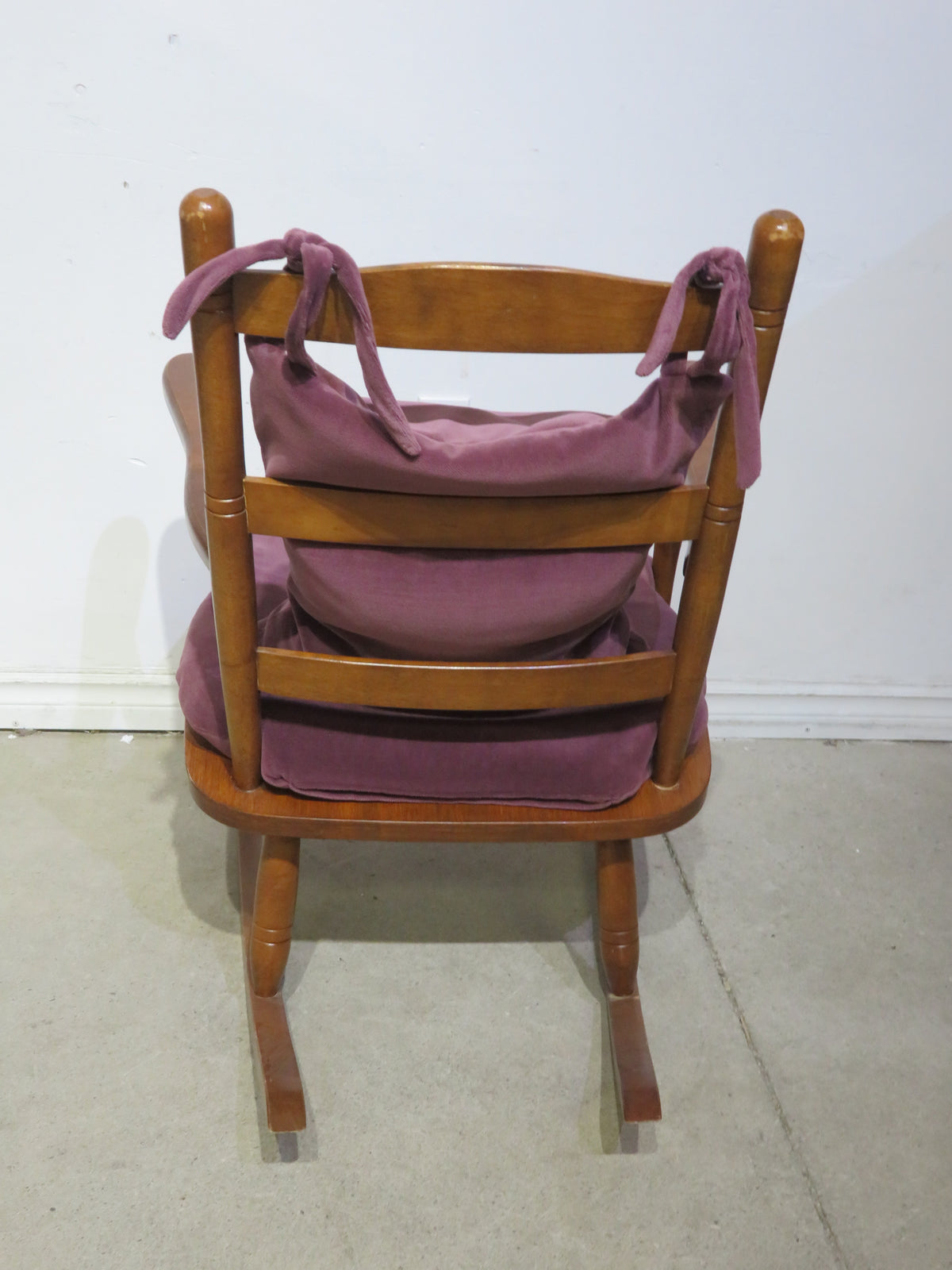 Wood Rocking Chair with Burgundy Cushions