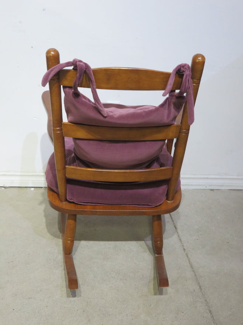 Wood Rocking Chair with Burgundy Cushions