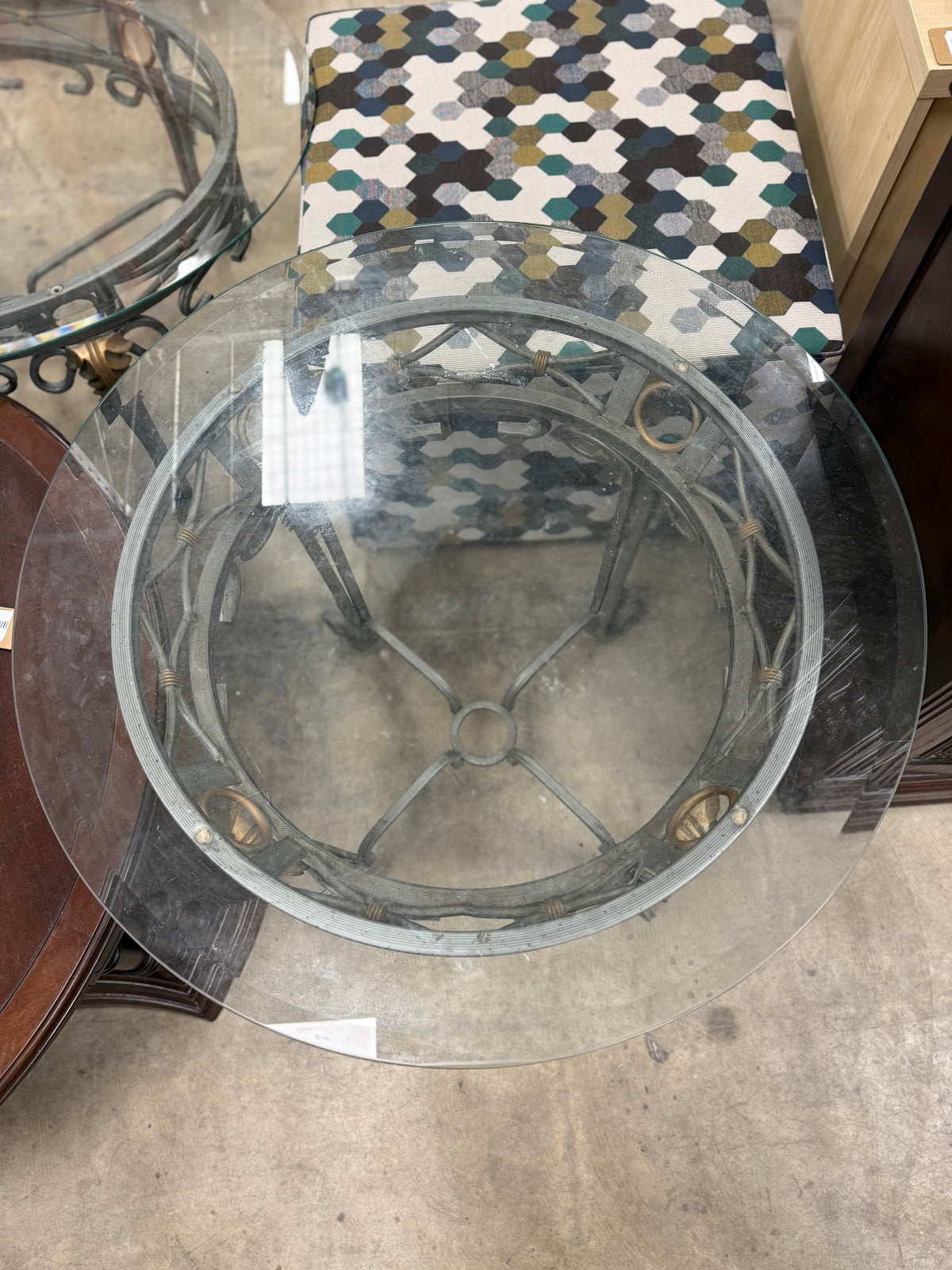 Circular Glass Top and Brass Side Table