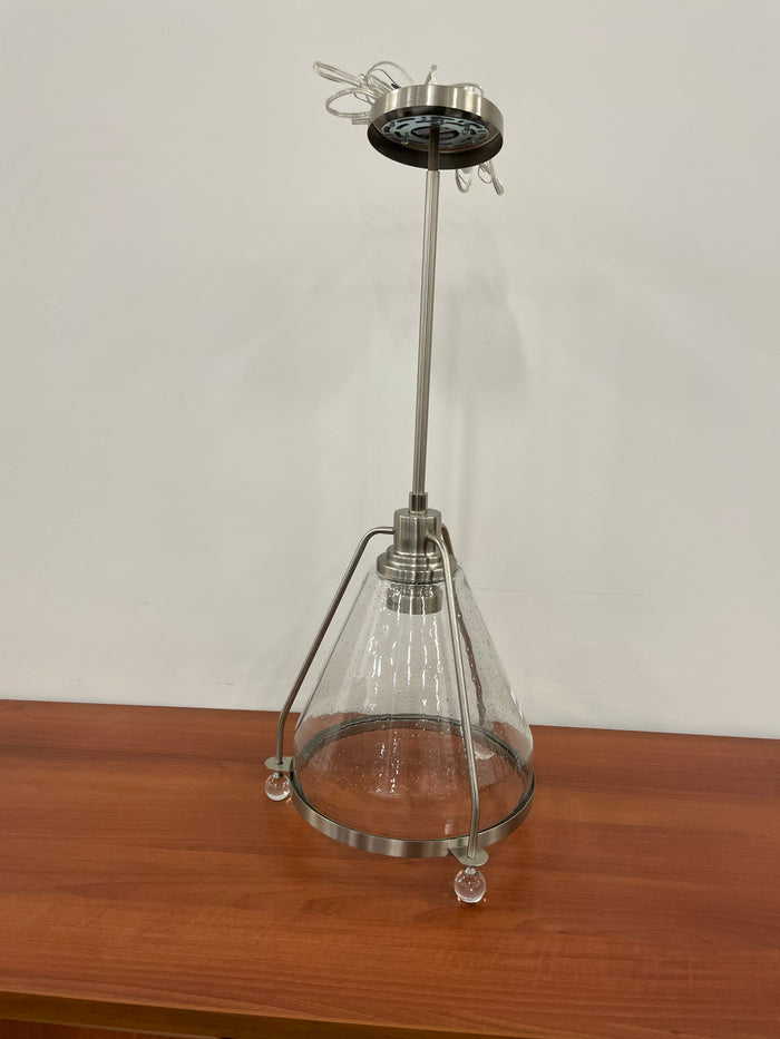 Conical Bubble Glass Pendant in Brushed Nickel