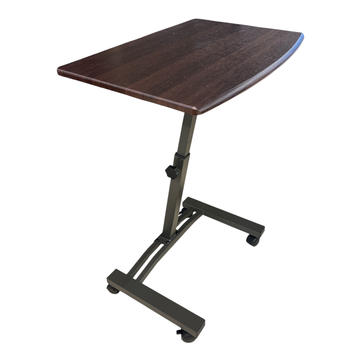 Adjustable Desk with Woodgrain Top and Rolling Base