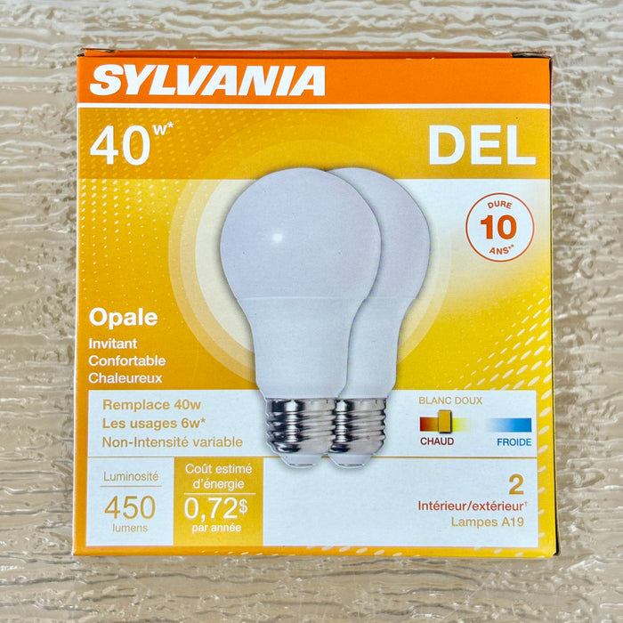 2-Pack Sylvania LED A19 Soft White Light Bulb, E26, 6W, 120V, 2700K, 74077-C