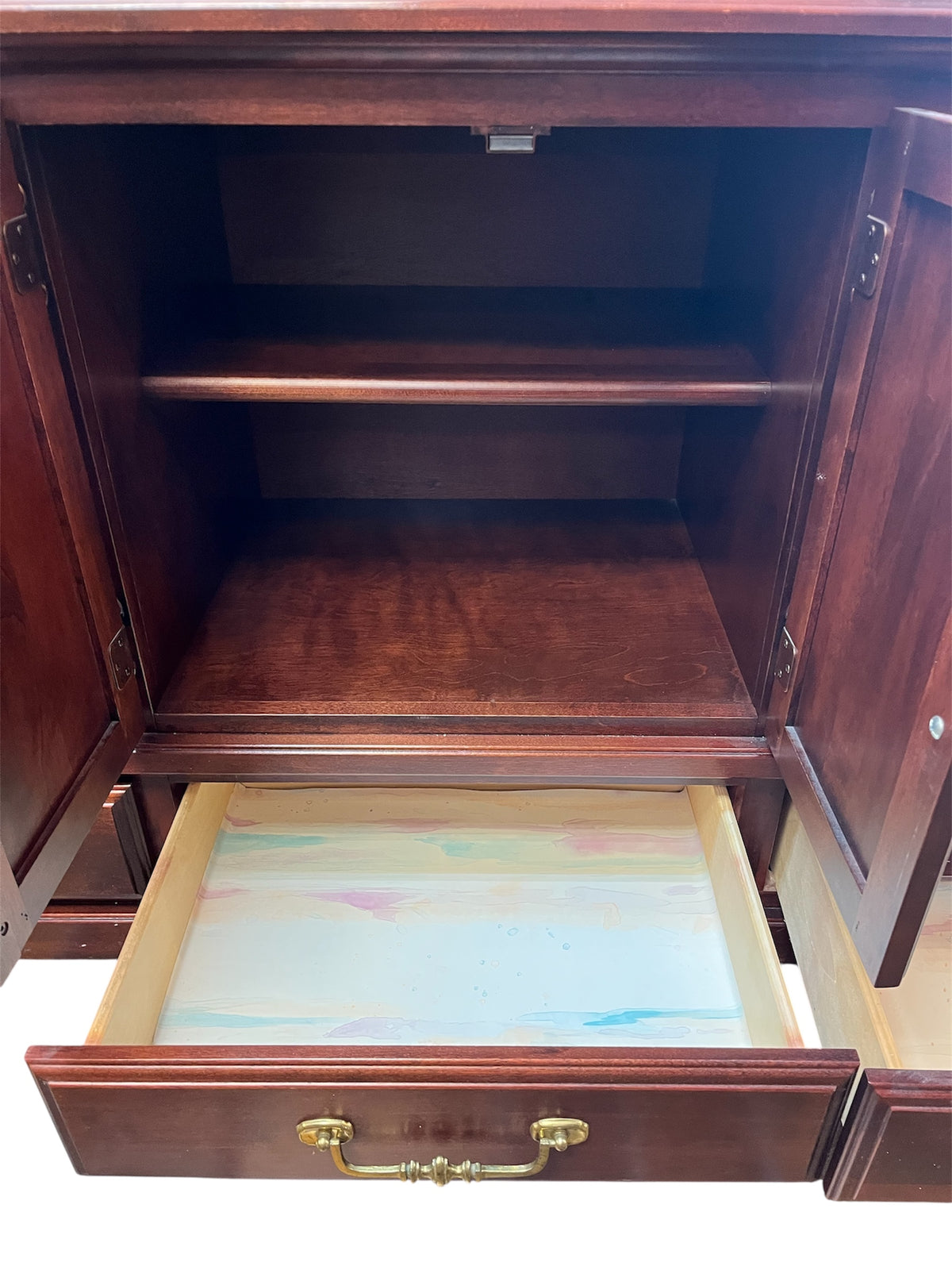 Mahogany Finish Dresser With Brass Hardware