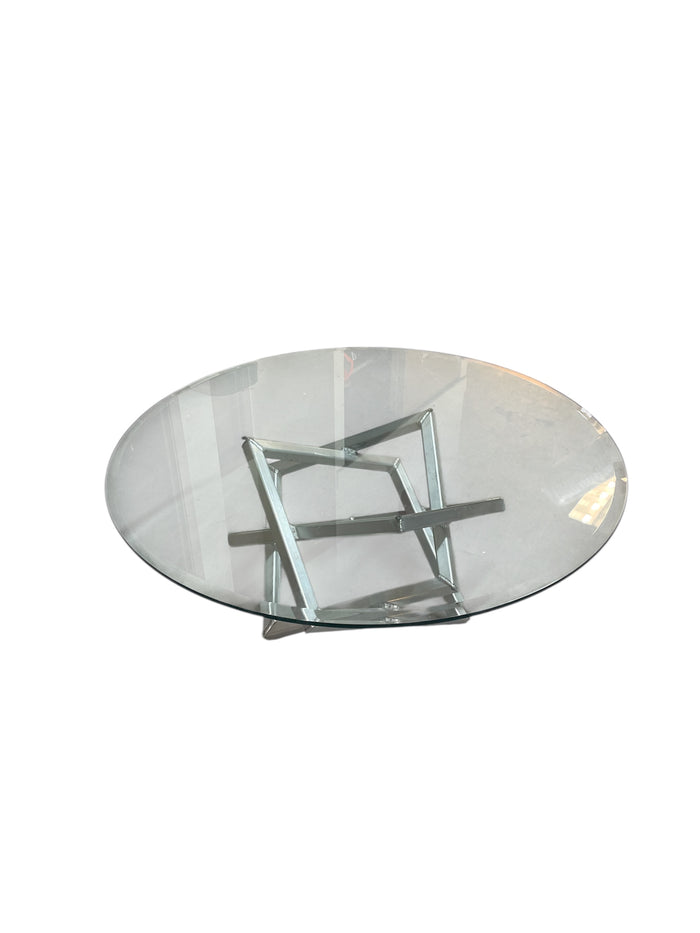 Round Glass Coffee Table with Square Metal Base