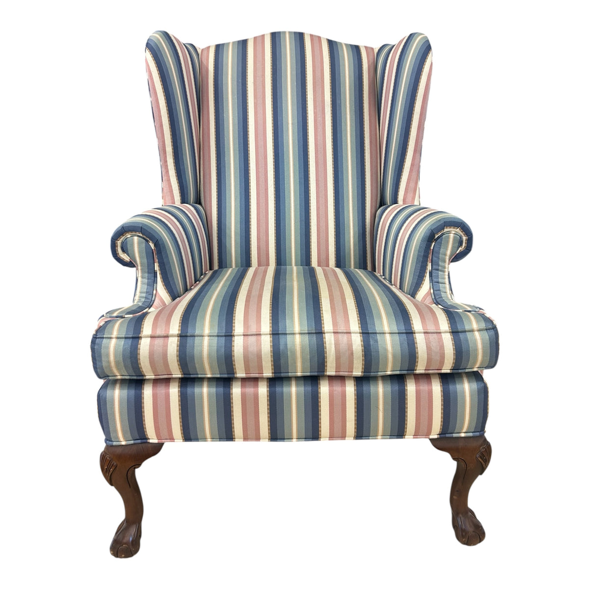 Pastel Striped Wing-back Armchair