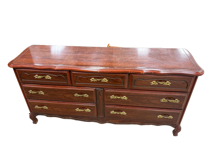 Dark Brownish Red French Provincial Style Wooden Dresser