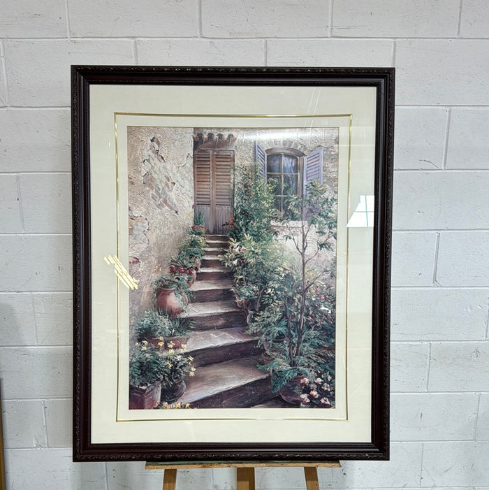 Staircase with Potted Plants - Framed Print