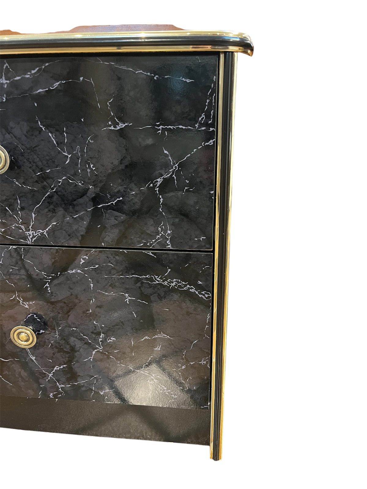 Black 2 Drawer Faux Marble Nightstand