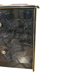 Black 2 Drawer Faux Marble Nightstand