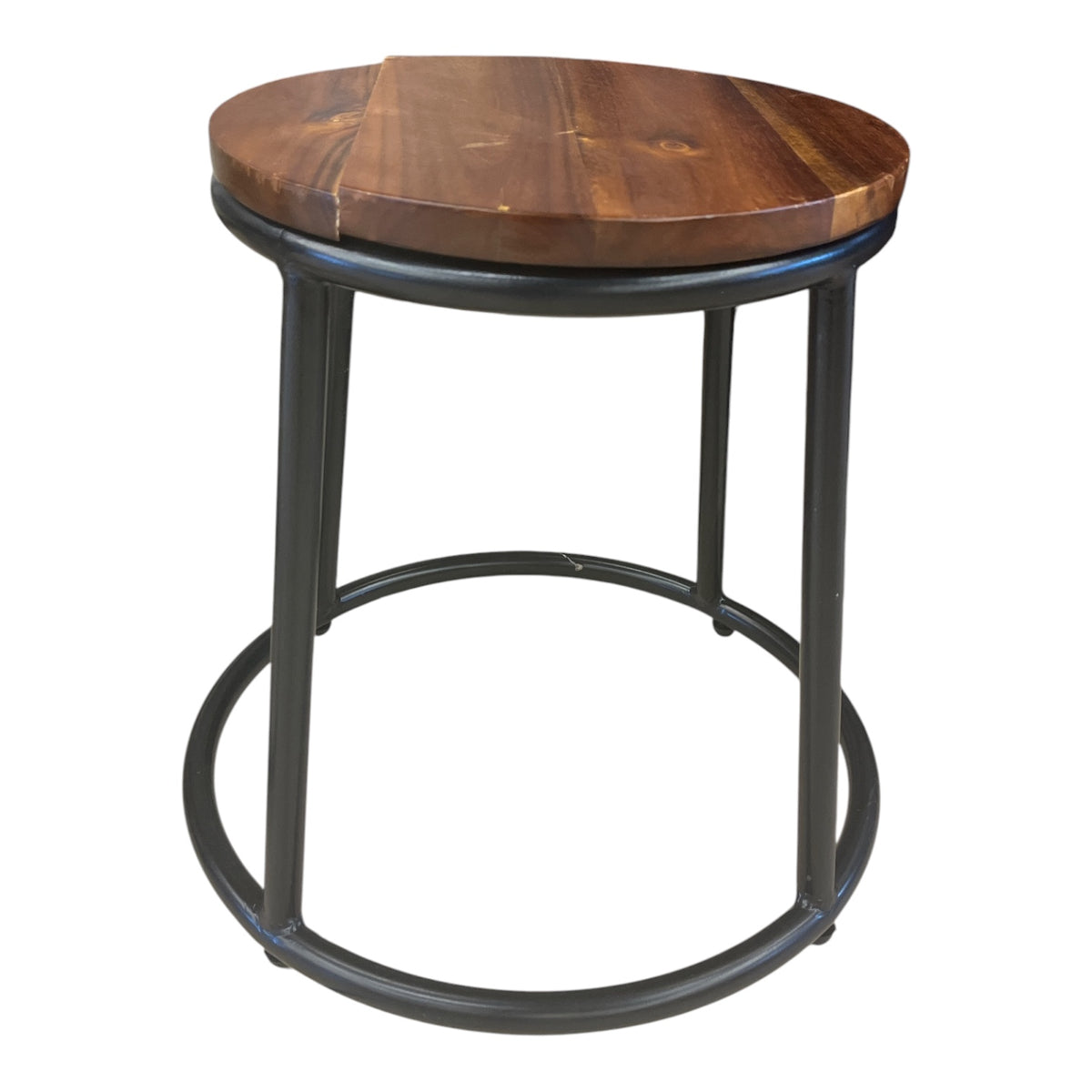 Industrial Round Wood & Metal Accent Table