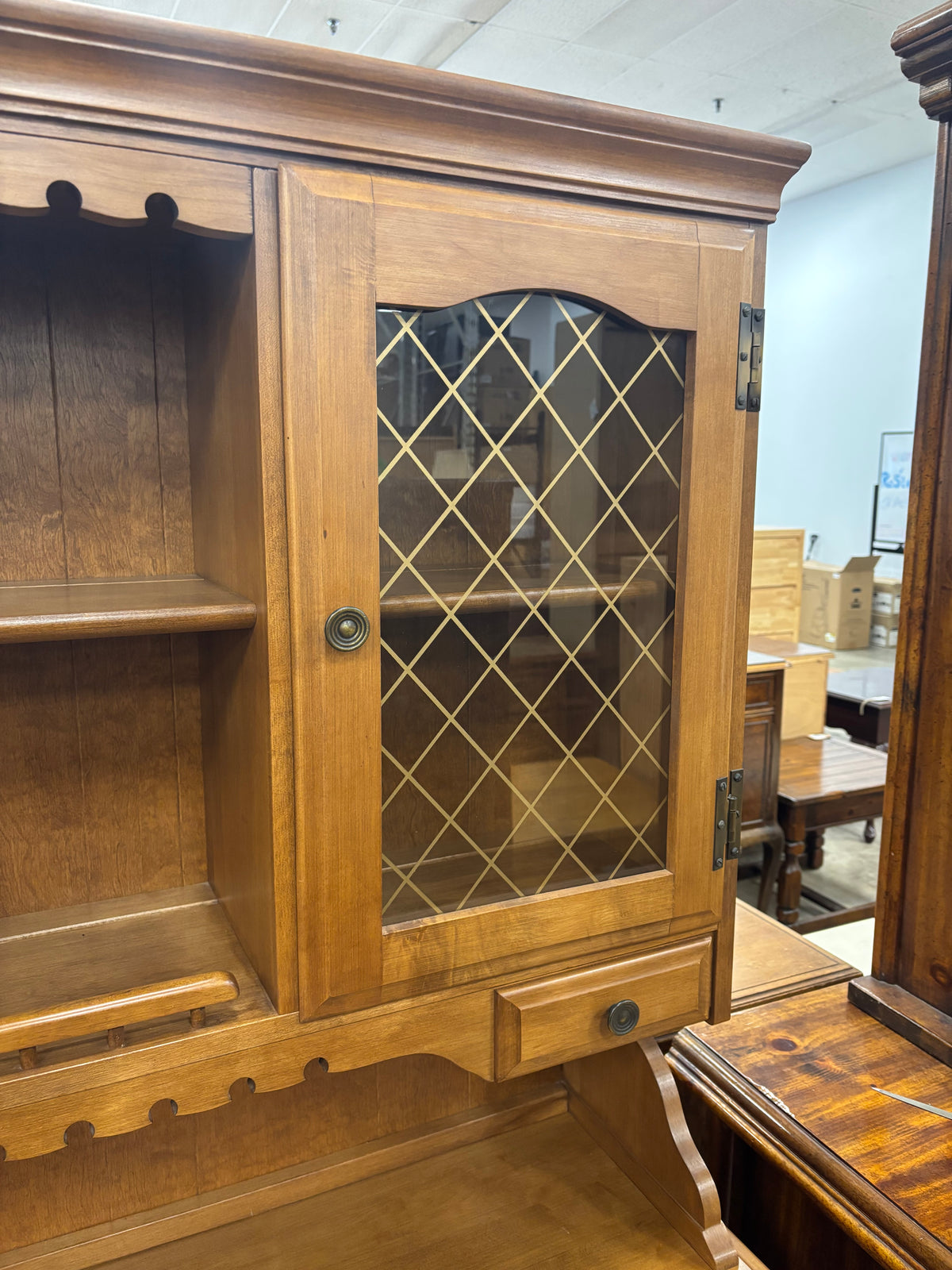 Wooden French Country Hutch with Glass Doors