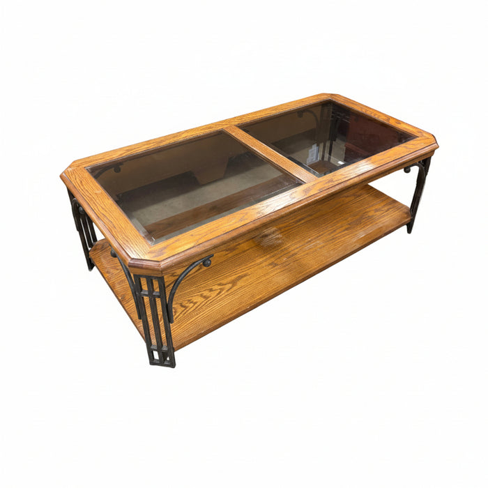 Wood and Glass Coffee Table with Metal Frame