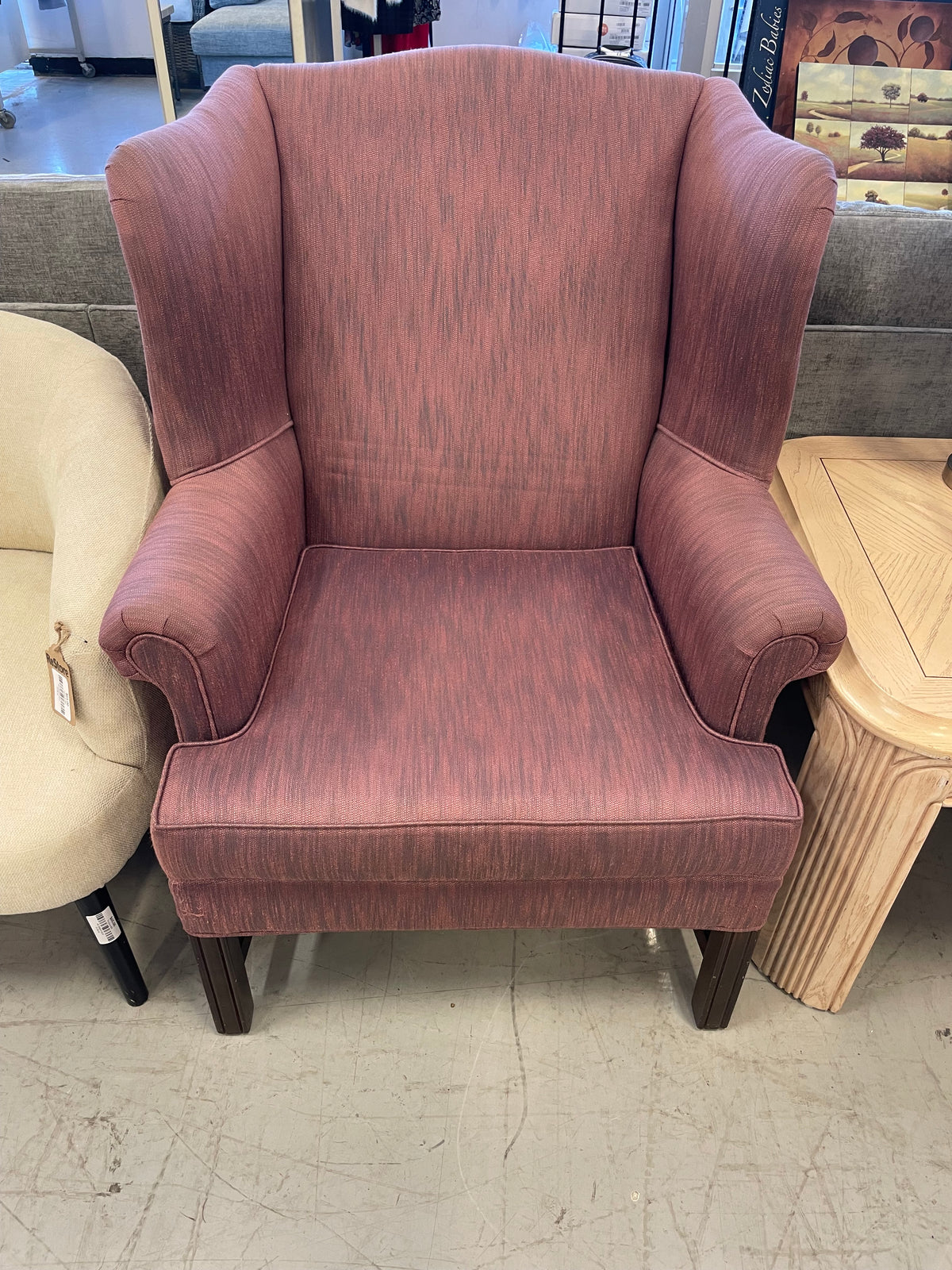 Dusky Pink Wing Armchair with Gray Accents