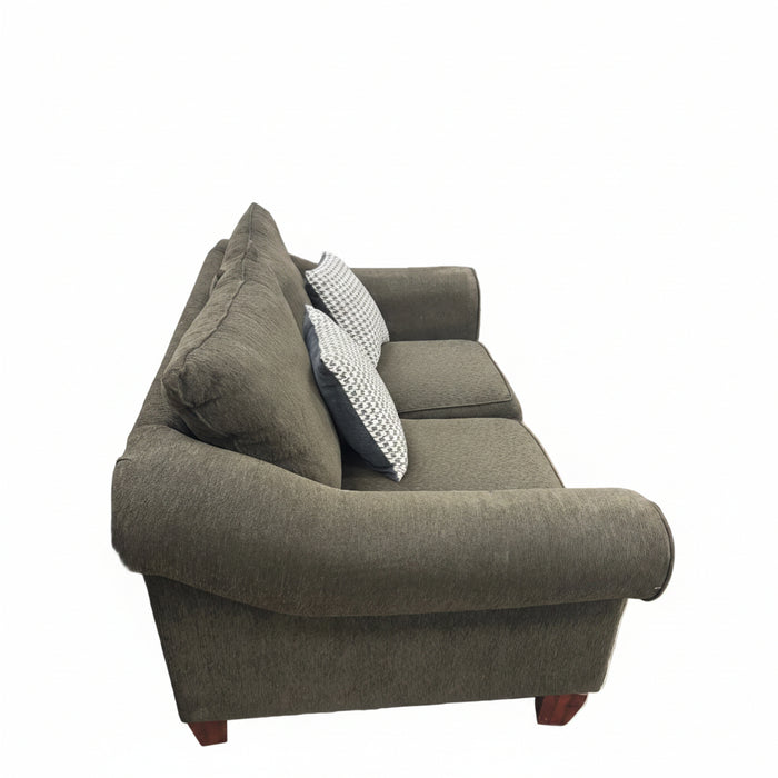 Olive Green Loveseat with Throw Pillows