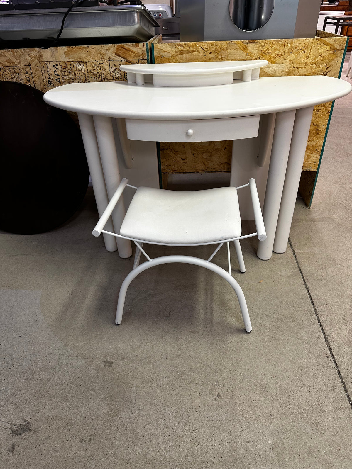 White Mid-century Modern Vanity Set/Desk With a Matching Stool