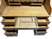 Honey-oak Roll-top Pedestal Desk