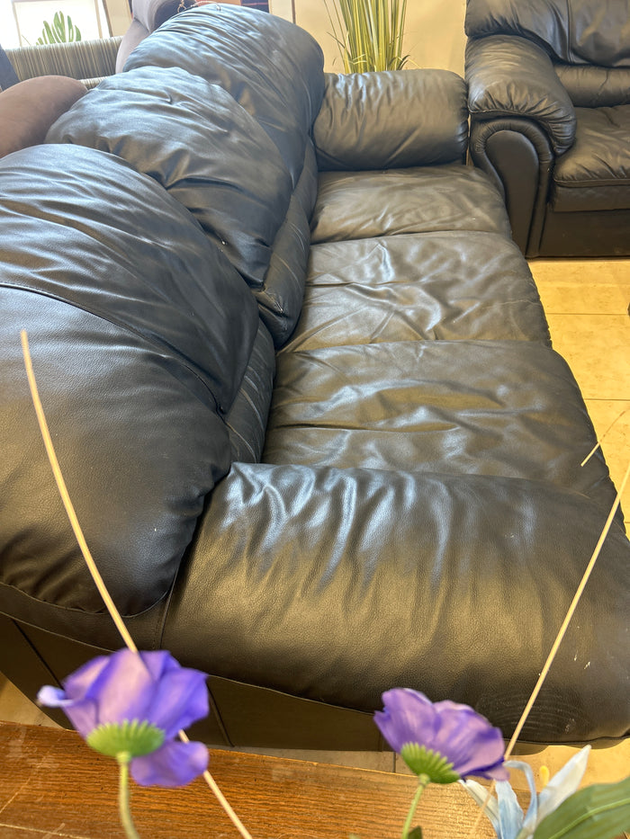 Black Upholstered Faux Leather 3-Seat Sofa