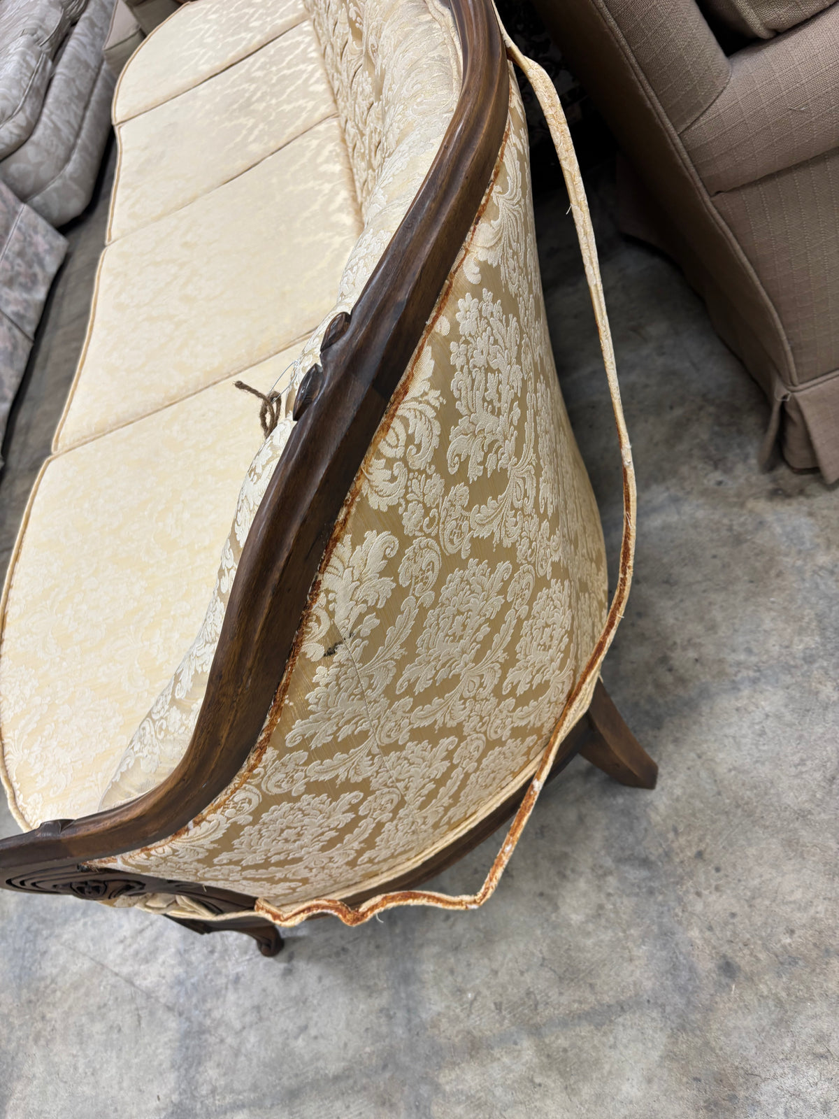 French Provincial-Style Gold Damask Sofa