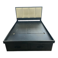 Black Platform Storage Bed with Upholstered Panel Headboard
