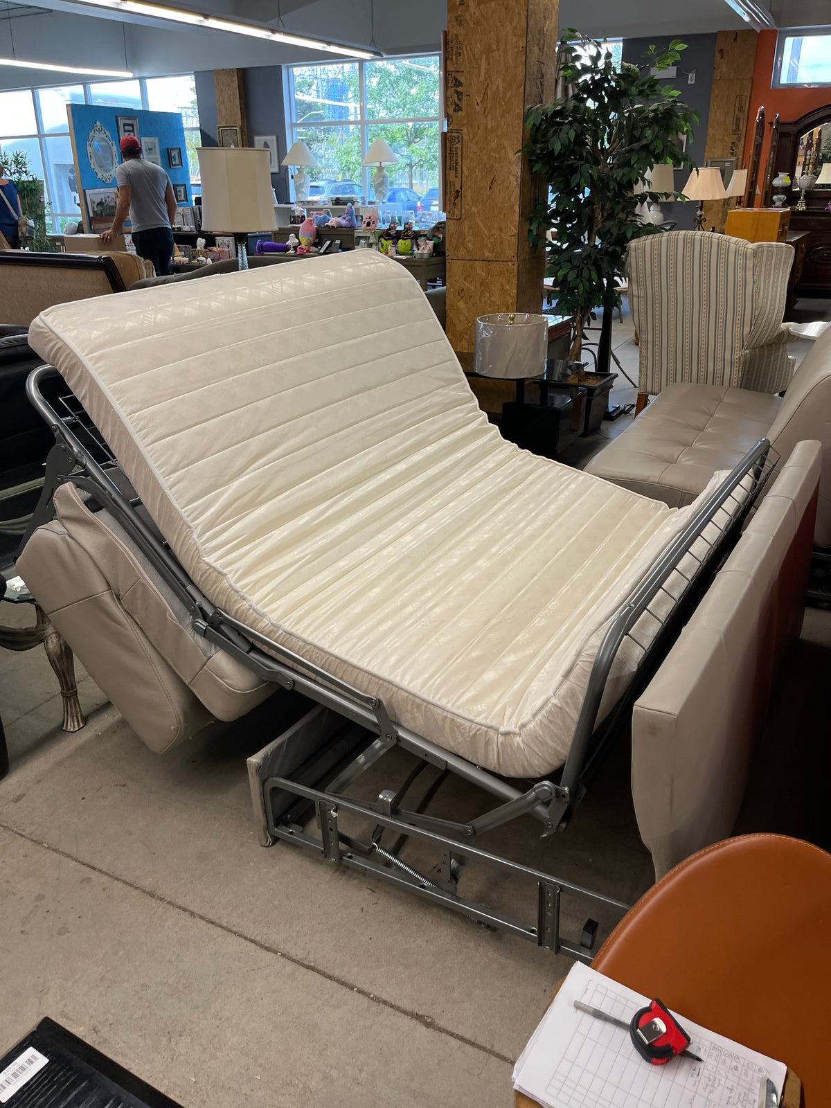 65" Beige Leather Sofa Bed