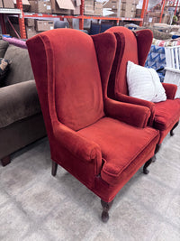 Mid-Century Modern Orange Velvet Wing Chair