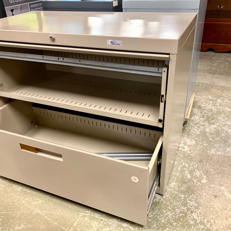 36-inch W Beige Filing Cabinet – 2-Drawer with Recessed Top Lid