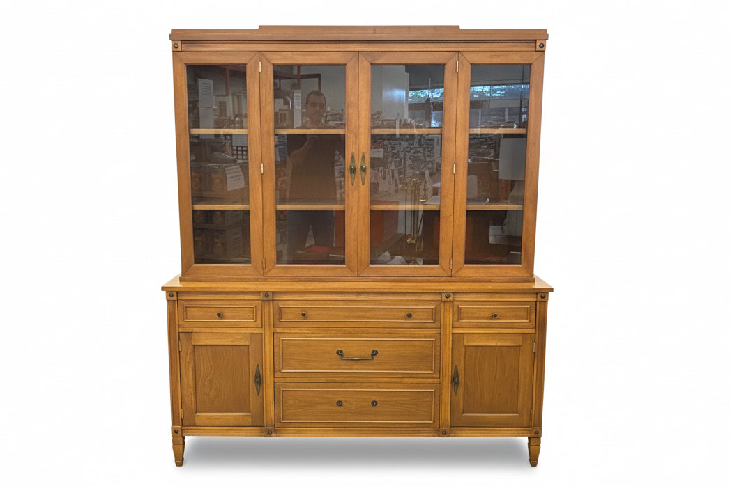 60” Wide Large, Two-Piece Wooden China Cabinet and Buffet Hutch