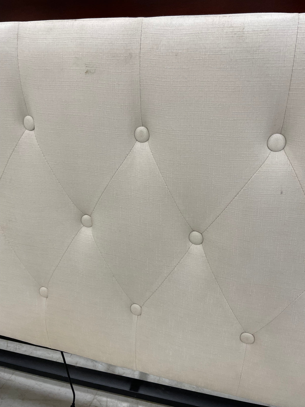 Double Bedframe - Cream Fabric with Button Design
