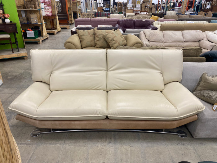 Cream and Tan Leather Sofa