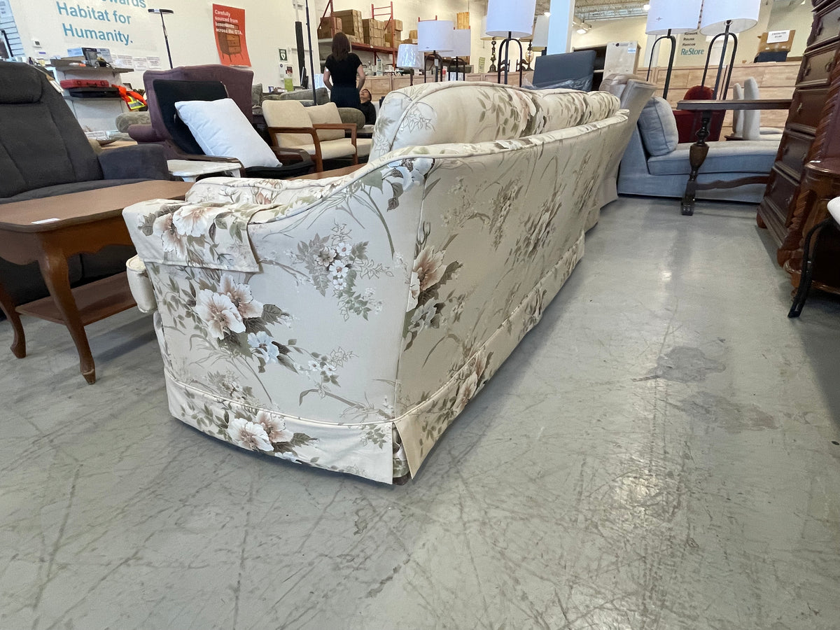 3-seat Sofa in Tan, Green and Brown Floral Print Fabric