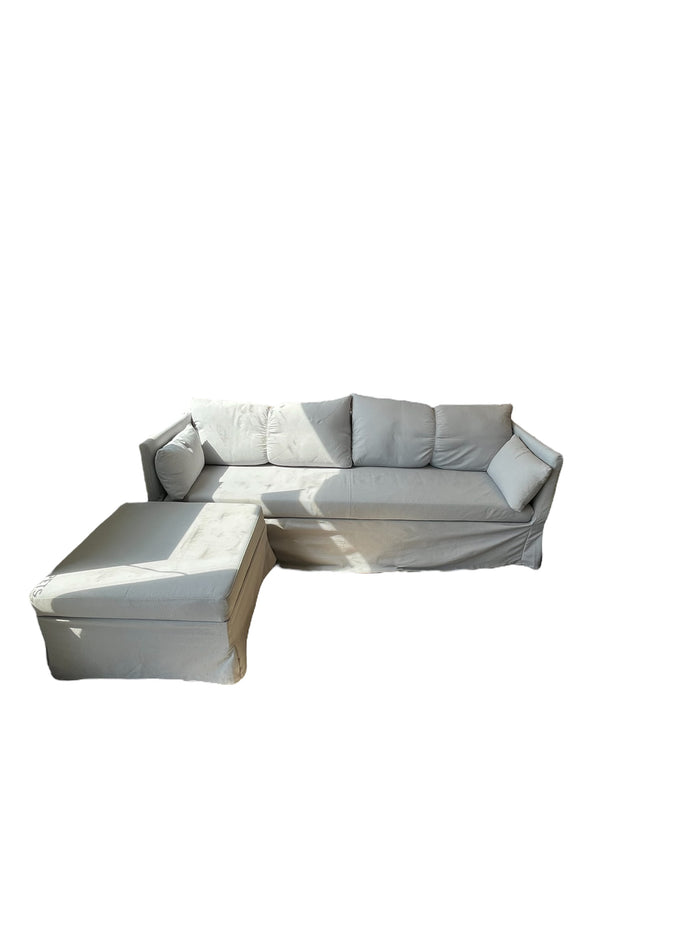 Grey Upholstered Sofa With Ottoman