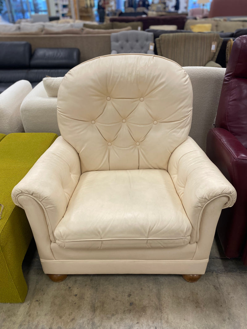 Cream Leather Recliner With Ottoman