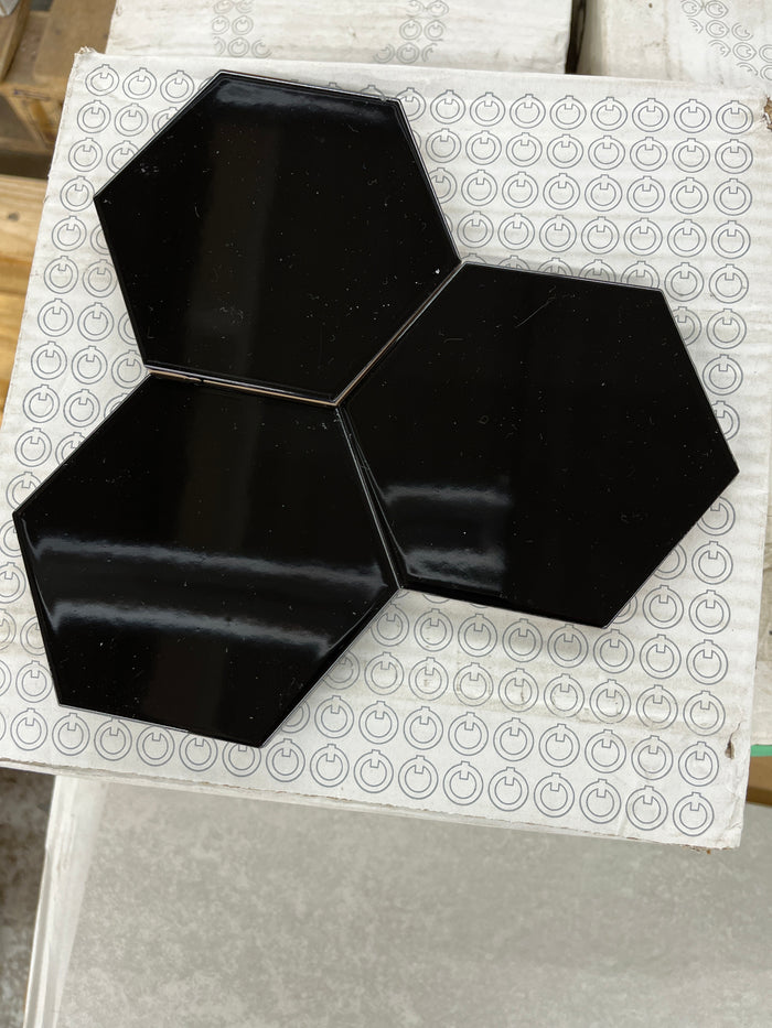 4x4.5” Gloss Black Hex Porcelain Tile